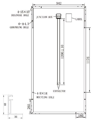 72 cells MWT solar panel Mechanical diagrams 2