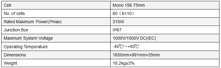60 cells 315W high efficiency mono solar module Ex1